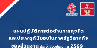 แผนปฏิบัติการต่อต้านการทุจริตและประพฤติมิชอบในภาครัฐวิสาหกิจของส่วนงาน ประจำปีงบประมาณ 2569 (เดือนมกราคม 2569)